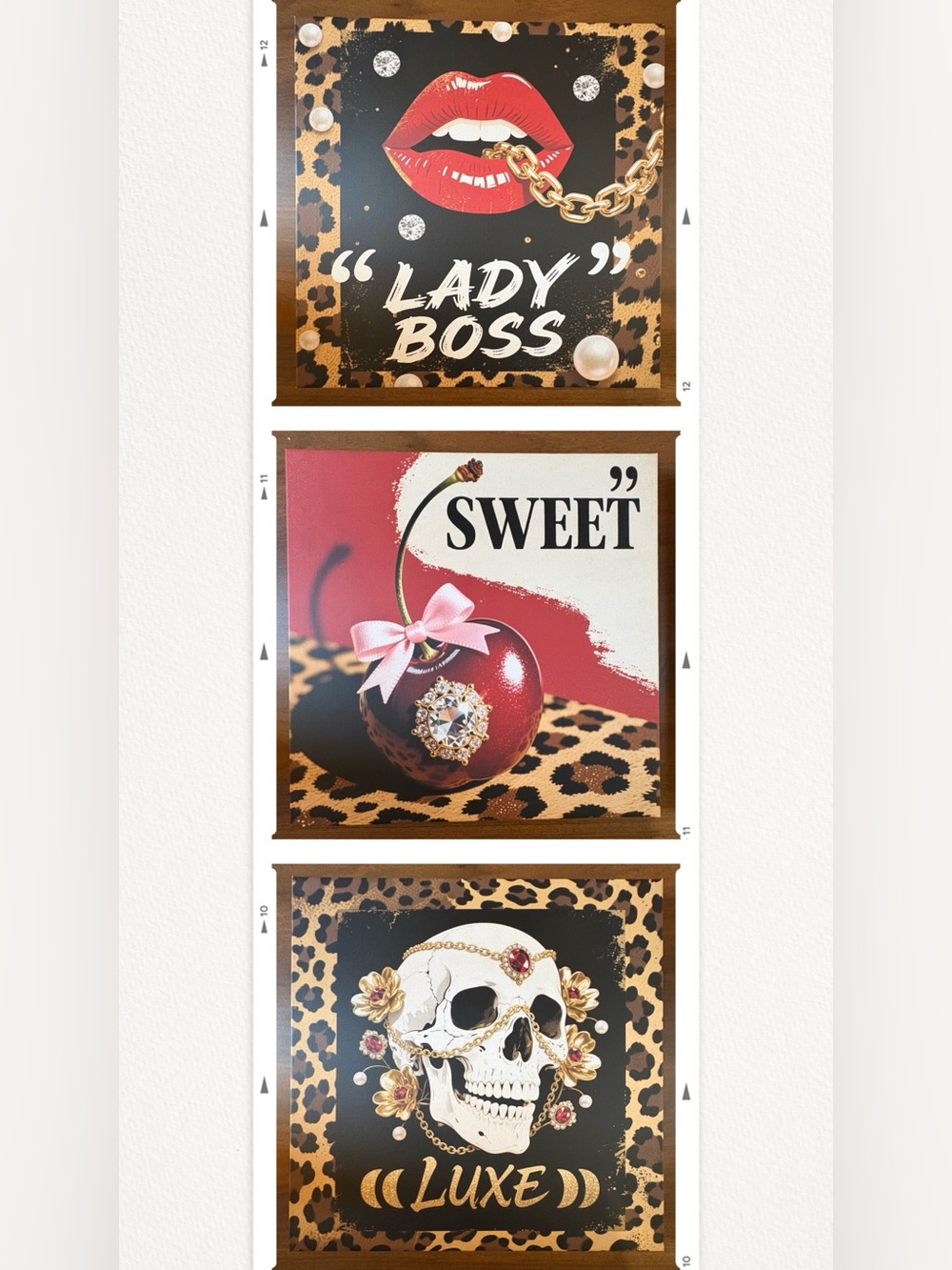 Leopard Accent Wall Art w/Sweet, Lux, & Lady Boss Features. - 3pc Set - nwot